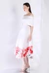 Shop_Ozeqo_White Neoprene Printed Rose Dress Sweetheart Midi With Cape _Online_at_Aza_Fashions