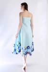 Shop_Ozeqo_Blue Neoprene Embroidery Square Neck Rose Print Midi Dress With Cape _at_Aza_Fashions