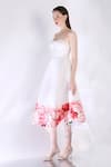 Ozeqo_White Neoprene Printed Rose Sweetheart Midi Dress _Online_at_Aza_Fashions