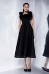 Buy_Ozeqo_Black Neoprene Hand Embroidered 3d Serena Midi Dress With Detachable Straps _at_Aza_Fashions