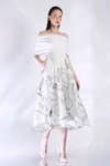 Buy_Ozeqo_White Neoprene Embroidered Floral Dress And Cape Straight Vero Midi With _at_Aza_Fashions