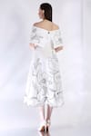 Shop_Ozeqo_White Neoprene Embroidered Floral Dress And Cape Straight Vero Midi With _at_Aza_Fashions