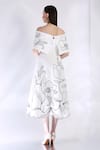 Ozeqo_White Neoprene Embroidered Floral Dress And Cape Straight Vero Midi With _Online_at_Aza_Fashions