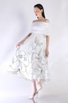 Ozeqo_White Neoprene Embroidered Floral Dress And Cape Straight Vero Midi With _at_Aza_Fashions