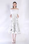 Buy_Ozeqo_White Neoprene Embroidered Floral Dress And Cape Straight Vero Midi With 