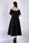 Shop_Ozeqo_Black Neoprene Crystals, Embroidery Asymmetric Dress And Stone Embellished Cape _at_Aza_Fashions