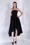 Ozeqo_Black Neoprene Crystals, Embroidery Asymmetric Dress And Stone Embellished Cape _Online_at_Aza_Fashions