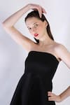 Shop_Ozeqo_Black Neoprene Crystals, Embroidery Asymmetric Dress And Stone Embellished Cape _Online_at_Aza_Fashions