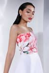 Buy_Ozeqo_White Neoprene Printed Floral Dress Straight Giselle High Low With Cape 