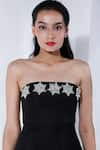 Ozeqo_Black Neoprene Embellished Star Straight Fit And Flared Dress _Online_at_Aza_Fashions