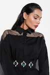 Buy_Ozeqo_Black Cotton Collar Adele Mesh Yoke Shirt Dress _Online_at_Aza_Fashions