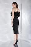 Shop_Ozeqo_Black Lycra Embroidery Feather Off Shoulder Alaya Ruched Dress With Wrap _at_Aza_Fashions