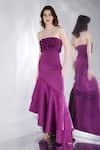 Buy_Ozeqo_Purple Neoprene Off Shoulder Bradley Asymmetric Tiered Dress With 3d Bow Wrap _at_Aza_Fashions