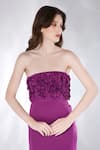 Ozeqo_Purple Neoprene Off Shoulder Bradley Asymmetric Tiered Dress With 3d Bow Wrap _Online_at_Aza_Fashions