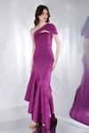 Buy_Ozeqo_Purple Neoprene One Shoulder Bradley Asymmetric Tiered Dress With Wrap _at_Aza_Fashions