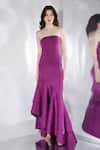 Ozeqo_Purple Neoprene One Shoulder Bradley Asymmetric Tiered Dress With Wrap _Online_at_Aza_Fashions