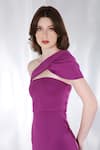 Buy_Ozeqo_Purple Neoprene One Shoulder Bradley Asymmetric Tiered Dress With Wrap 