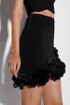 Ozeqo_Black Neoprene Embroidery Floral Off Shoulder Claire 3d Crop Top With Skirt _at_Aza_Fashions