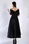 Shop_Ozeqo_Black Neoprene Off Shoulder Imperial High Low Dress With Bow Draped Wrap _at_Aza_Fashions