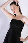 Shop_Ozeqo_Black Neoprene Off Shoulder Imperial High Low Hem Dress _Online_at_Aza_Fashions