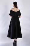 Shop_Ozeqo_Black Neoprene Off Shoulder Imperial High Low Hem Dress With Wrap _at_Aza_Fashions