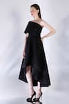 Ozeqo_Black Neoprene Off Shoulder Imperial High Low Hem Dress With Wrap _Online_at_Aza_Fashions