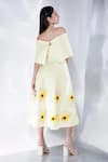 Shop_Ozeqo_Yellow Neoprene Embroidery Floral Off Shoulder Cordelia Print Dress With Wrap _at_Aza_Fashions