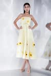 Buy_Ozeqo_Yellow Neoprene Embroidery Floral Cordelia Print Dress With Back Tie Up Wrap _at_Aza_Fashions