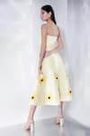 Shop_Ozeqo_Yellow Neoprene Embroidery Floral Cordelia Print Dress With Back Tie Up Wrap _at_Aza_Fashions