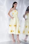 Buy_Ozeqo_Yellow Neoprene Embroidery Floral Cordelia Print Dress With Back Tie Up Wrap _Online_at_Aza_Fashions