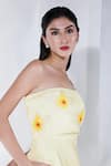 Shop_Ozeqo_Yellow Neoprene Embroidery Floral Cordelia Print Dress With Back Tie Up Wrap _Online_at_Aza_Fashions