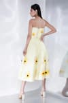 Ozeqo_Yellow Neoprene Embroidery Floral Cordelia Print Dress With Back Tie Up Wrap _at_Aza_Fashions