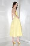 Shop_Ozeqo_Yellow Neoprene Embroidery Cutout Off Daffodil Flared Dress With One Wrap _Online_at_Aza_Fashions