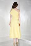 Shop_Ozeqo_Yellow Neoprene Embroidery Cutout Off Daffodil Flared Dress With One Wrap _at_Aza_Fashions