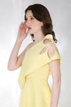 Shop_Ozeqo_Yellow Neoprene Embroidery Cutout Off Daffodil Flared Dress With One Wrap 