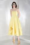 Buy_Ozeqo_Yellow Neoprene Embroidery Cutout Off Shoulder Daffodil Flared Dress _at_Aza_Fashions