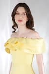 Shop_Ozeqo_Yellow Neoprene Embroidery Cutout Off Daffodil Flared Dress With Ruffle Wrap _Online_at_Aza_Fashions