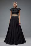 Buy_Rocky Star_Black Silk, Polyester, Polyurethane Beads, Ruffles Embellished Hem Lehenga Set _at_Aza_Fashions