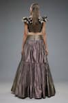 Shop_Rocky Star_Gray Polyester, Polyurethane Beads V-neck Gold Grey Shimmer Tiered Lehenga Set _at_Aza_Fashions