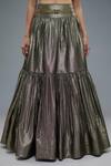 Buy_Rocky Star_Gray Polyester, Polyurethane Beads V-neck Gold Grey Shimmer Tiered Lehenga Set _Online_at_Aza_Fashions