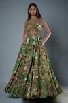Buy_Rocky Star_Green Silk Beads Open Neck Botanical Print Tiered Corset Gown _at_Aza_Fashions