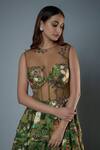 Shop_Rocky Star_Green Silk Beads Open Neck Botanical Print Tiered Corset Gown _at_Aza_Fashions