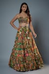 Buy_Rocky Star_Multi Color Silk Beads, Patchwork Sweetheart Botanical Print Tiered Lehenga Set _at_Aza_Fashions