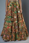 Rocky Star_Multi Color Silk Beads, Patchwork Sweetheart Botanical Print Tiered Lehenga Set _Online_at_Aza_Fashions