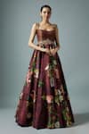 Buy_Rocky Star_Maroon Brocade, Silk Beads Sweetheart Neck Floral Print Gown _at_Aza_Fashions