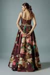 Shop_Rocky Star_Maroon Brocade, Silk Beads Sweetheart Neck Floral Print Gown _at_Aza_Fashions