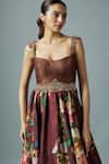 Rocky Star_Maroon Brocade, Silk Beads Sweetheart Neck Floral Print Gown _Online_at_Aza_Fashions