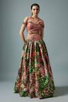Buy_Rocky Star_Pink Brocade, Silk Embroidery Open Neck Blossom Print Lehenga And Blouse _at_Aza_Fashions