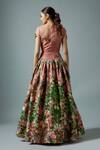 Shop_Rocky Star_Pink Brocade, Silk Embroidery Open Neck Blossom Print Lehenga And Blouse _at_Aza_Fashions