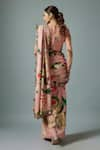 Shop_Rocky Star_Pink Raw Silk Print Gardenia V Frilly Pre-draped Saree With Embellished Blouse _at_Aza_Fashions